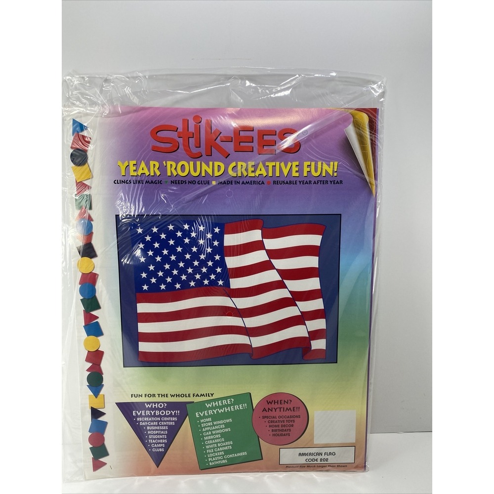 Vtg American Flag 4th of July Stik-EES Holiday Patriotic Window Decor Clings NOS